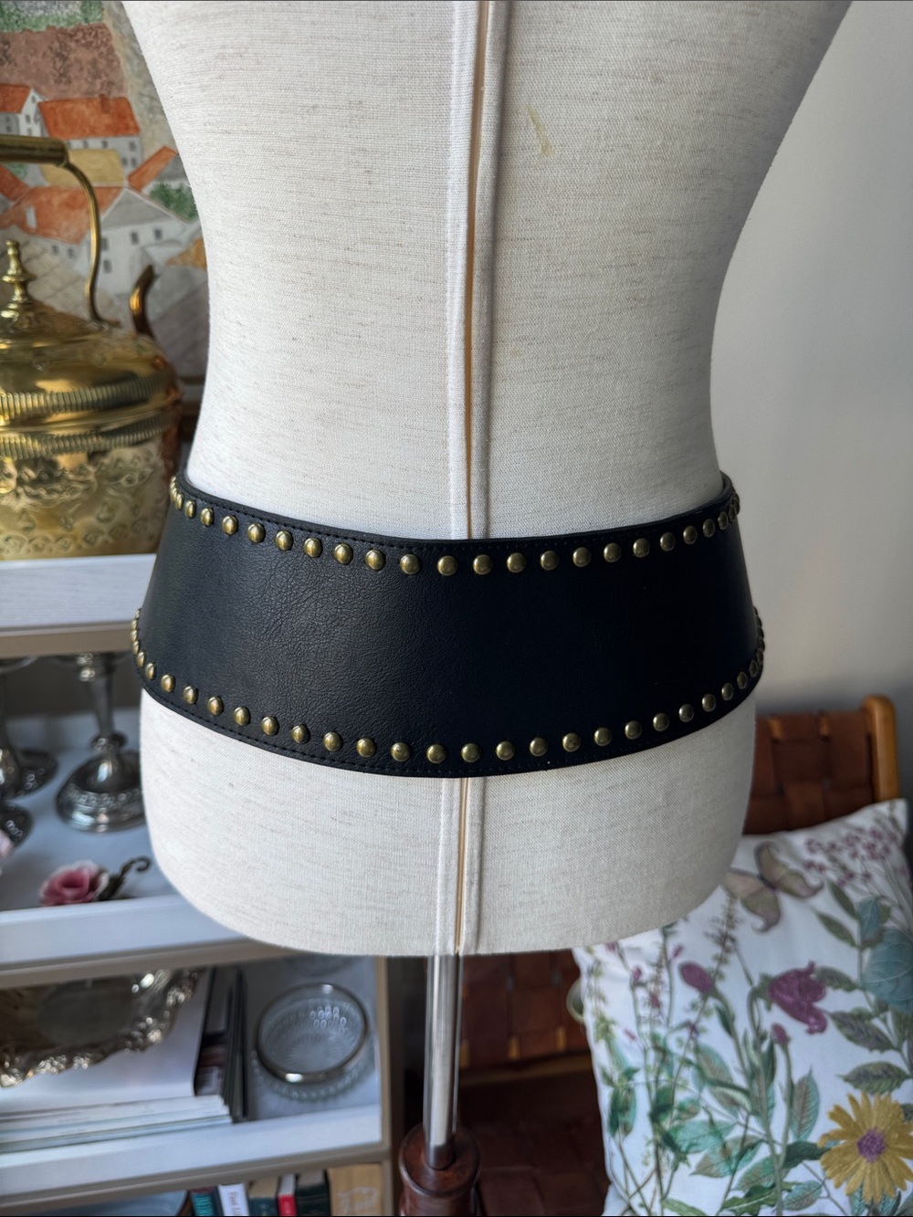 Edgy / festival style /Boho chic Studded Wide faux Leather Hip Belt - Black - Picture 5 of 6